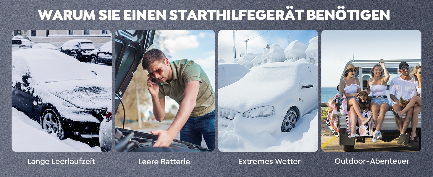 Портативний зарядний пристрій Starthilfe 8000A з компресором 160PSI, 12V для автомобілів, 20000mAh, LED-ліхтар 600 Lumen, LCD-дисплей, сріблястий