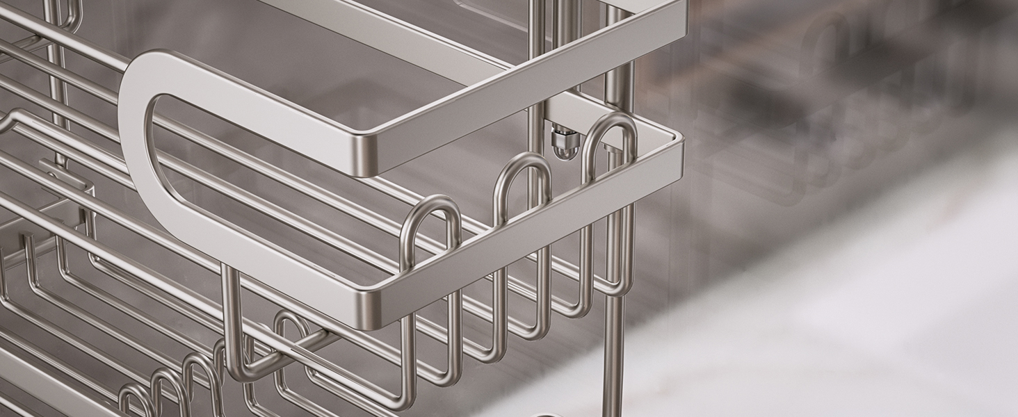 Настінна поличка для душу SWTYMIKI з нержавіючої сталі, сірого кольору - 2 корзини, 2 мильниці, 14 гачків