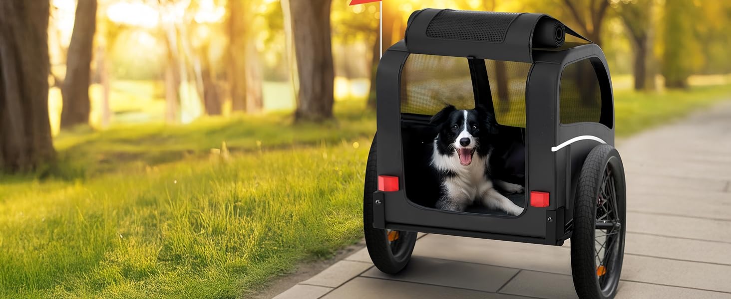 Фартоваж для собак на велосипед – складаний, до 40 кг, з відбивачами, водовідштовхувальний, сумісний з електровелосипедами, чорний