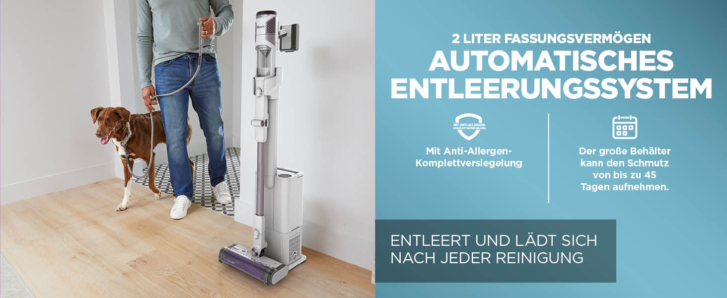 Пылесос Shark Clean & Empty: аккумуляторный, с базой самоочистки, до 40 мин работы, беспроводной, для шерсти животных, ковров и твердых полов, с LED-подсветкой, тихий, белый/синий, BU3521EU