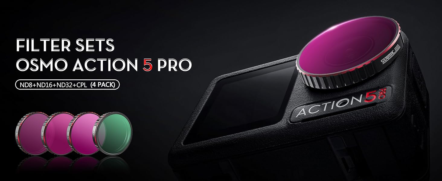 Фільтр ND для DJI Osmo Action 5 Pro/4/3: Набір Tomat (4 шт.) ND8, ND16, ND32, CPL, HD, алюмінієвий