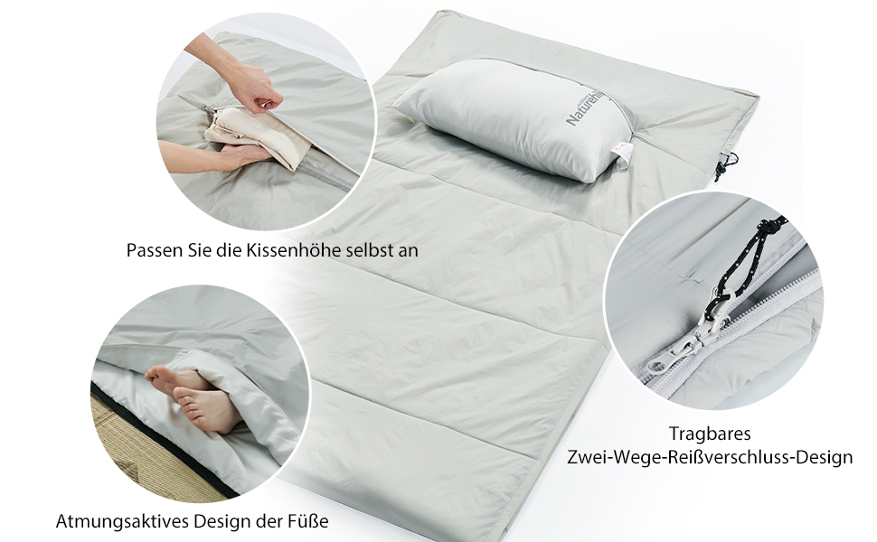 Naturehike Sleeping Bag - 7°C Warm Weather, Lightweight, for Hiking, Backpacking & Camping (Z-Pillow, Gray)