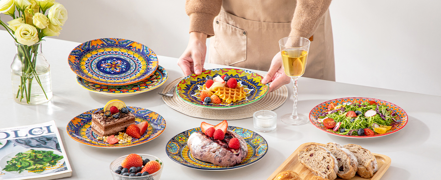 Набір посуду з порцеляни Vancasso 18-Piece для 6 осіб (6 великих тарілок, 6 десертних тарілок, 6 салатників), Boho серія KRVI