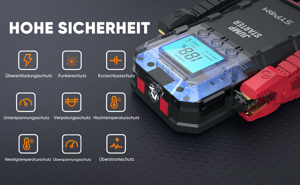 Портативний пусковий пристрій для автомобіля: 6000A, 12V, LED-ліхтарик, для бензинових та дизельних двигунів до 12.0L