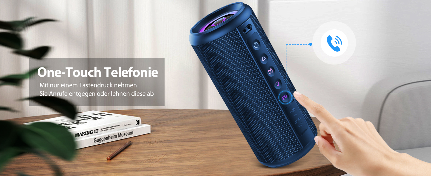 Bluetooth колонка 2026 з RGB підсвіткою, портативна, водонепроникна IP7, 20 годин роботи, з мікрофоном, для спорту, саду, вулиці - блакитна