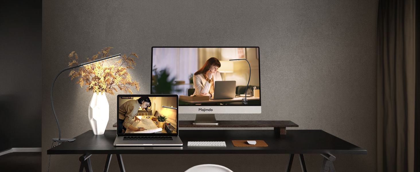 Лампа настільна LED Mojimdo 77 з пультом ДУ, 40 см, 3 кольори, 5 рівнів яскравості, гнучкий штатив, USB-зарядка, чорний