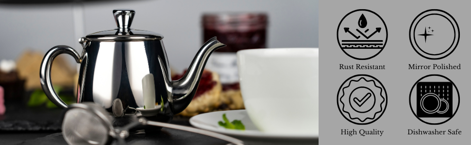 Чайник Café Olé PT-048 преміум-класу з нержавіючої сталі 18/10, 1,4 л, безкапельний носик, порожниста ручка, відкидна кришка, сріблястий