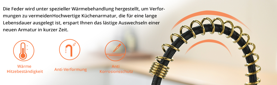 Змішувач кухонний AIMADI висувний, високого тиску, з 2 режимами (струмінь та туман), 360° обертання, одноlever, для кухонної мийки, чорний з золотом