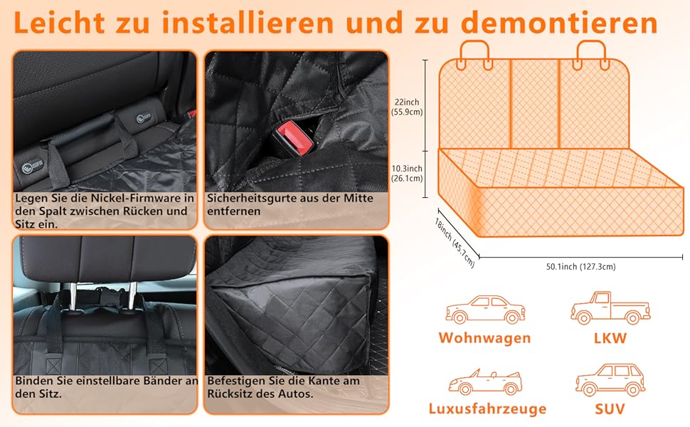 Alfheim Car Seat Cover for Dogs - Waterproof & Scratch-Resistant Back Seat Protector, Non-Slip, Durable, Washable, Universal Fit for Most Cars - Black