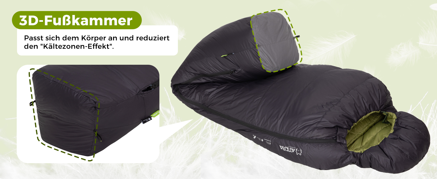 Спальний мішок ATEPA 0°C, чорний, для дорослих, 4-сезонний, водовідштовхувальний, комфортна температура 6°C, межа 1°C, для кемпінгу та подорожей