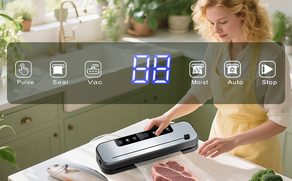 Вакуумний апарат Automatik 6-в-1 для продуктів харчування, з 50 пакетами, цифровий таймер, для сухих та вологих продуктів