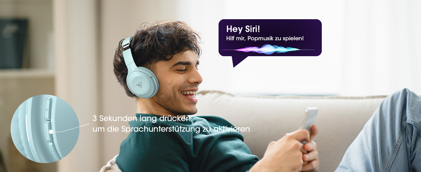 Бездротові навушники DOQAUS Bluetooth з тривалим часом роботи (70 годин), Over-Ear, Bluetooth 5.4, з кабелем, 3 режими EQ, HiFi стерео для подорожей/телефону/ПК (блакитні)
