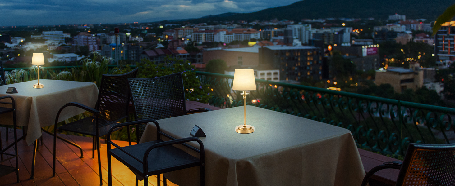 Акумуляторна настільна лампа: портативна, бездротова з регулюванням яскравості, для дому та саду, абажур з льону, античне біле металу, RGB синій абажур