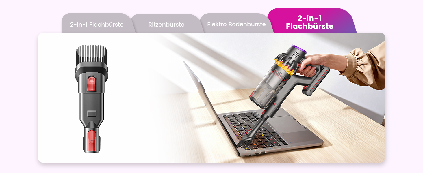 Бездротовий акумуляторний пилосос 45000 Па/580 Вт/70 хв, легкий, 6-в-1, з LED дисплеєм, станцією зарядки та насадкою проти спутання шерсті, для твердих поверхонь, килимів та шерсті тварин