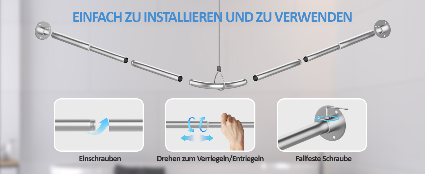 Регульована штанга для душу L-подібної форми, 60-134 см, з кріпленням для штори та підставкою для стелі, для ванни/ванної кімнати, срібна