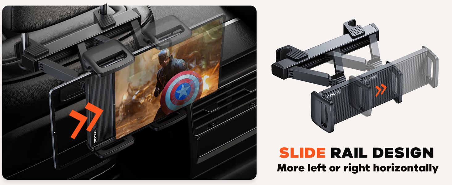 Тримач для планшета в авто Tryone - кріплення на підголівник, 360° обертання, сумісний з iPad, Smartphone, Switch, Tabs, 4.7-13 дюймів