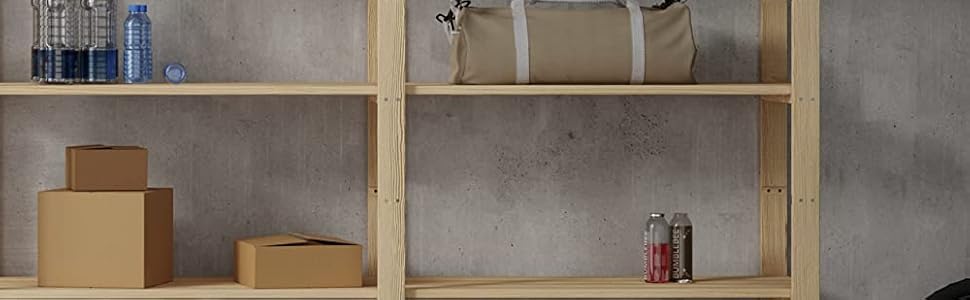 Lenmar Series B Wooden Shelf, Pine, Wood, Light Beige, B-20 170 x 80 x 40 cm, 5 Shelves, Bookcase, Wooden Shelf, Standing Shelf, Wall Shelf, Shelf with 5 Shelves, Office Shelf, for Living Room, Storage Shelf (B-30 170 x 150 x 40 cm 5 Shelves)