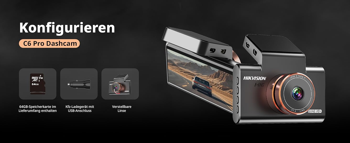 Відеореєстратор Hikvision C6 Pro 3K з GPS, IPS-дисплеєм 3 дюйми, Нічне бачення, WiFi, G-сенсор, Park Mode, підтримка SD до 256GB