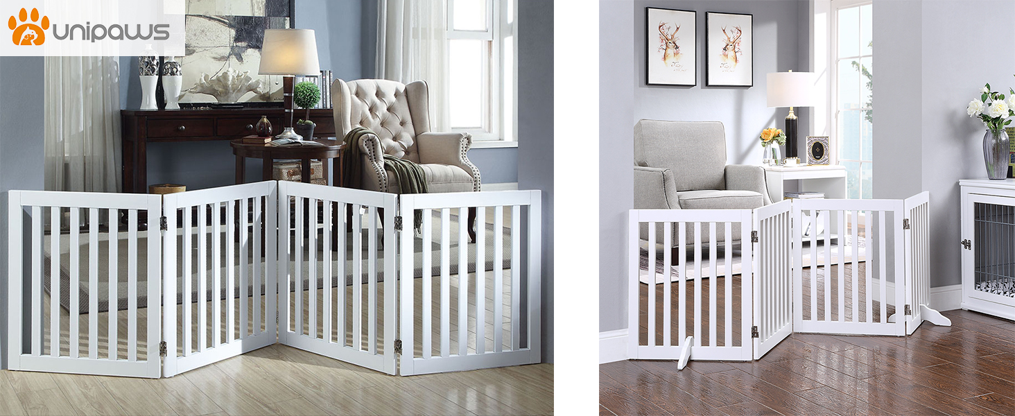 Захисний бар'єр для собак Unipaws: дерев'яне, розкладне, без свердління, 4 елементи, 61 см, 204x61 см