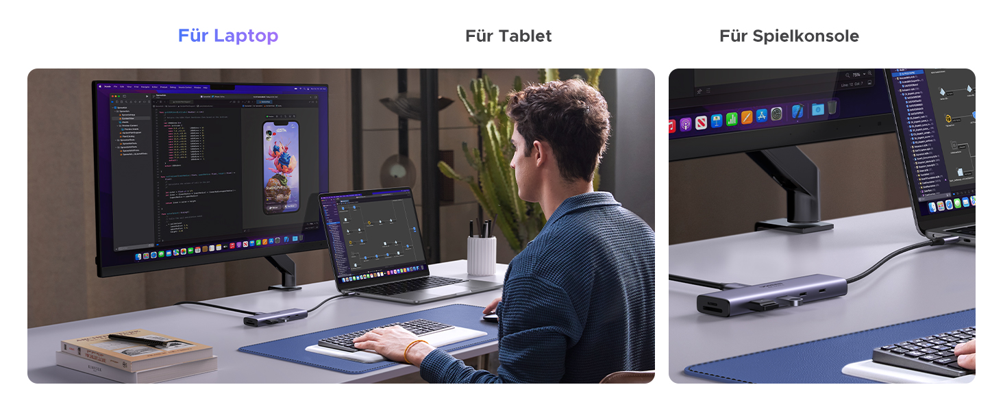Хаб UGREEN Revodok 109 USB-C з HDMI 4K 60Hz, PD 100W, Gigabit Ethernet, SD/TF, 2xUSB-C, 2xUSB-A - сумісний з iPhone, MacBook, iPad, Surface, Galaxy