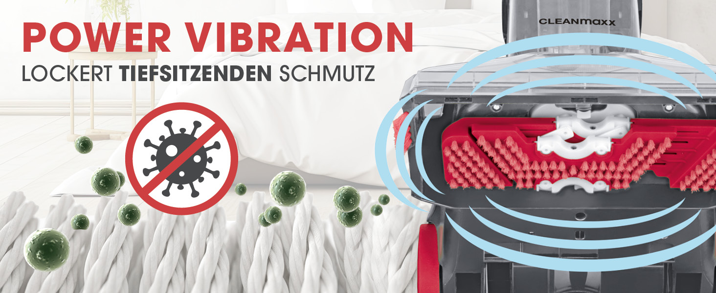 CLEANmaxx Аквастрім - 3 в 1: миття, чистка, всмоктування | Мийний пилосос з вібраційними щітками та боковими щітками | Для чистоти на практично будь-якому килимі