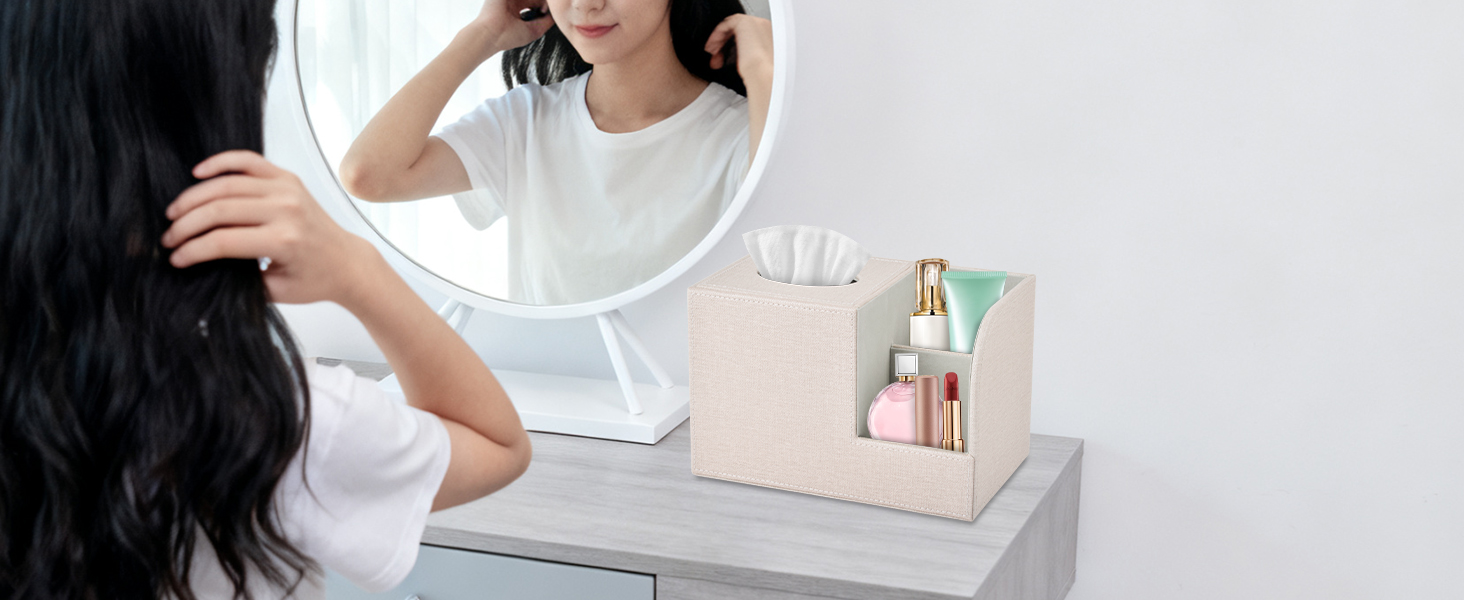 Організатор для серветок з шкіри, коробка для тканинних серветок, квадратна модель, тримач з пультом дистанційного керування, для ванної кімнати, авто, офісу, декору, бежевий