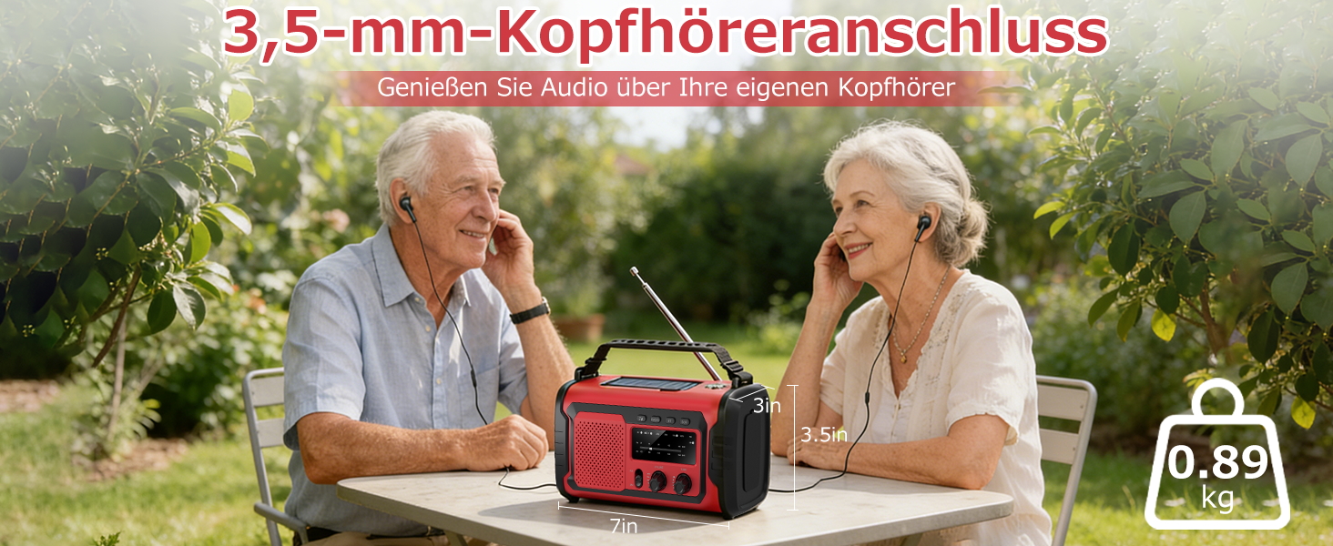Радіо на сонячній батареї та ручному заводі Kurbelradio 27000mAh з SOS, Bluetooth, Powerbank та ліхтариком для кемпінгу та активного відпочинку (Червоний)