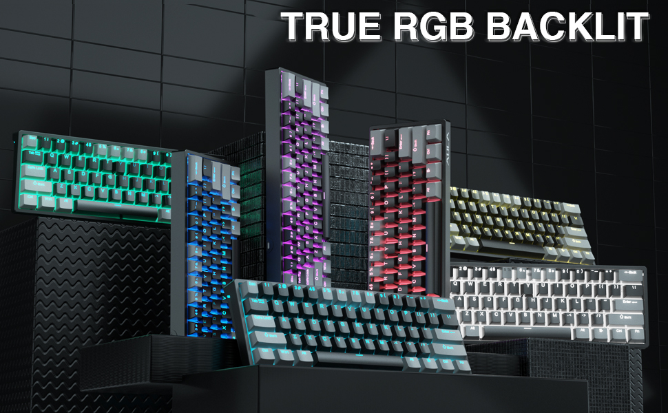 Механічна ігрова клавіатура AULA 60% з RGB-підсвічуванням, Hot-Swap, Type-C, блакитні перемикачі (чорно-сірий)