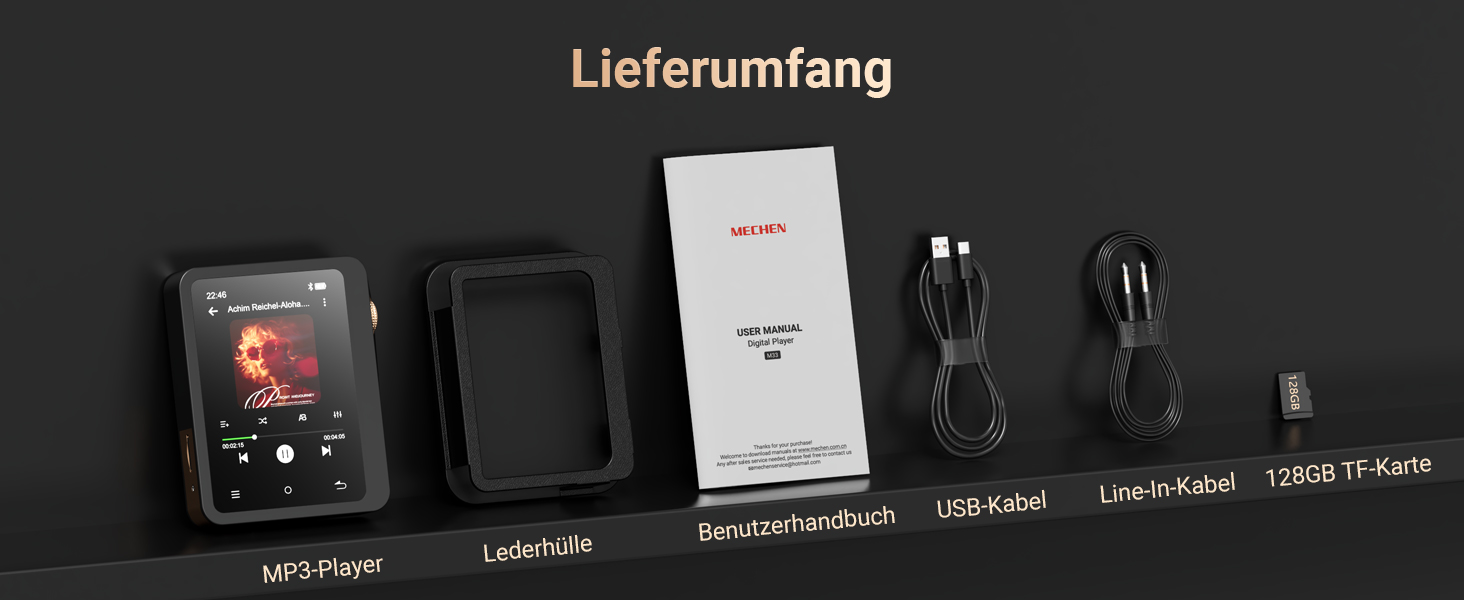 MP3 плеєр Mechen 128GB Hi-Res Bluetooth 5.3 з FLAC, DSD DAC, USB-C, сенсорний екран, шкіряний чохол (M33)