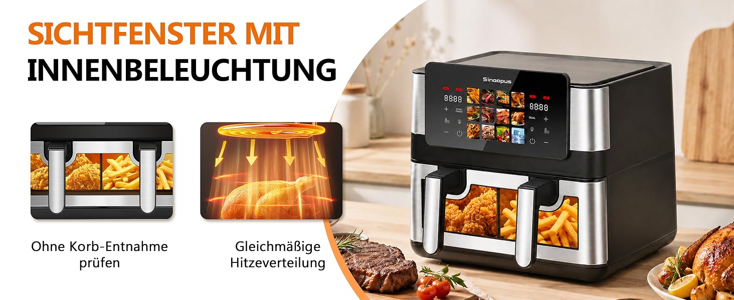 Аерофритюрниця Air Fryer 9L 2000W з двома камерами та холодними ручками, чорна (модель 905a)