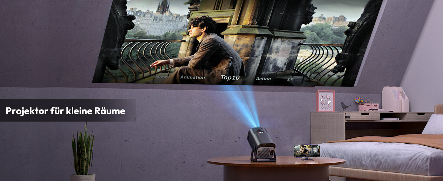 Проектор Xgody Gimbal 3: 12000 Люмен, Android 11.0, 4K, WiFi 6, Bluetooth, Автоматична корекція трапецеїдальних спотворень, для домашнього кінотеатру (білий/чорний)