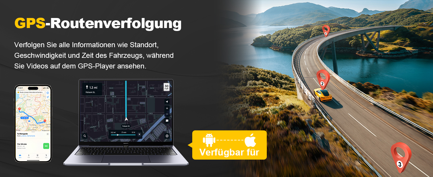 Автомобільний відеореєстратор 4K з GPS та 5GHz WiFi, передня та задня камери, 2.0