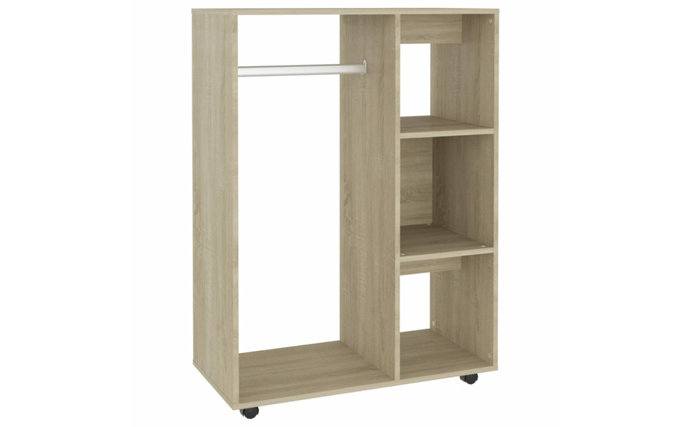 vidaXL Wardrobe with Open Shelf, 3 Side Shelves, Wheels, Coat Rack, Wardrobe, Bedroom, White, 80x40x110cm, Wood-Based Material (Smoked Oak)
