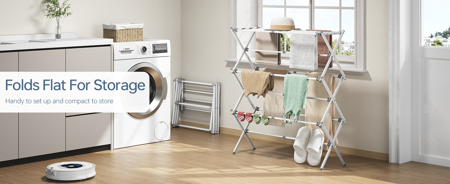Складаний сушильник для білизни з 11 перекладинами, 3-ярусний розсувний, для дому та вулиці, сірий та білий
