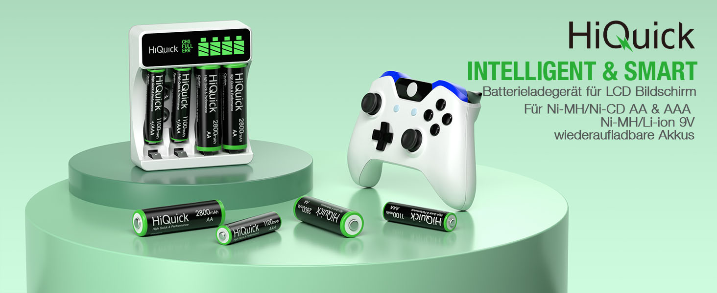 Зарядний пристрій HiQuick для акумуляторів NI-MH/NI-CD AA/AAA з LCD-дисплеєм, 4 слоти, швидка зарядка