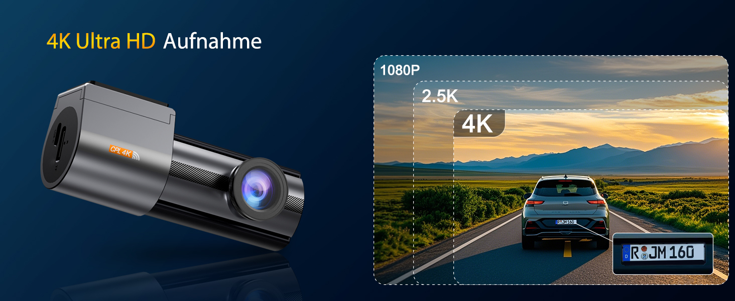 Відеореєстратор Auto Dashcam 4K WiFi 360° з CPL, 64GB SD, IPS Mini камера з Super Night Vision, WDR, 170° та G-Sensor