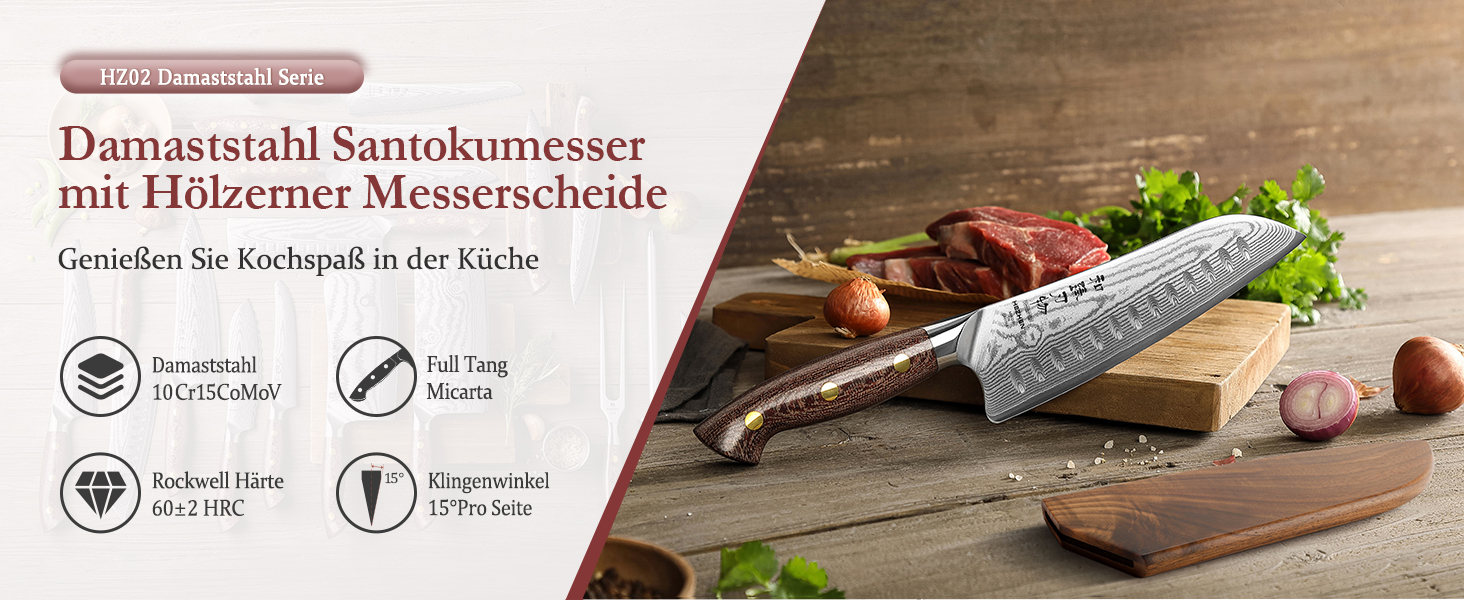 HEZHEN 21см ніж шеф-кухаря з дамаської сталі, 67 шарів, професійний кухонний ніж з дерев'яною піхвою, Full Tang ручка з Micarta