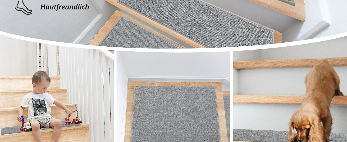 BEQHAUSE Non-Slip Stair Treads - 15 Piece Set - Washable Carpet for Kids, Seniors & Pets - 22x70cm Polyester & TPE