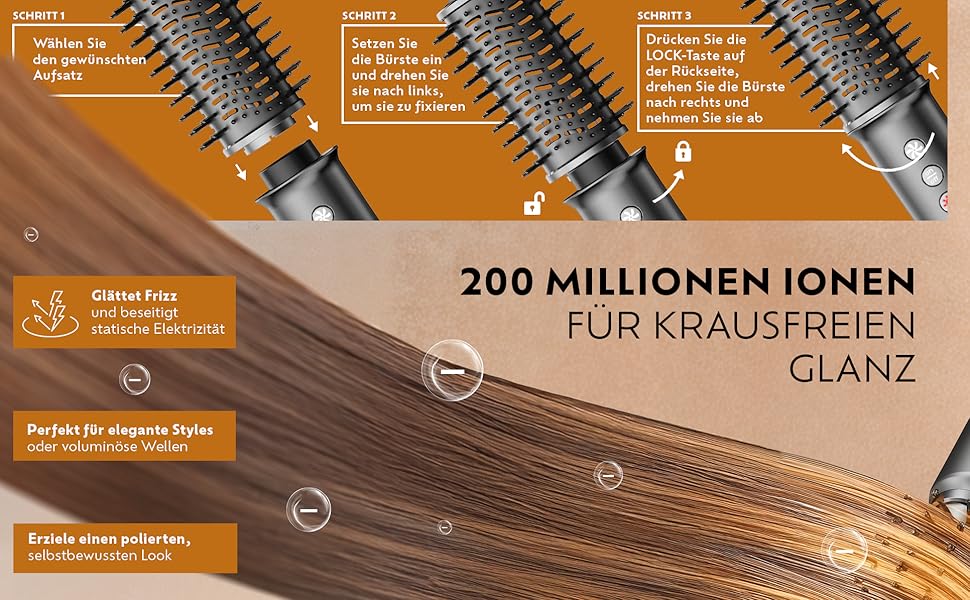 Мультистайлер 5-в-1 – плойка, фен-щітка з 110 000 обертів/хв – щітка для волосся з гарячим повітрям/фен-щітка/стайлер для великих локонів, об'єму та гладкого волосся – іонізатор для волосся з 5 насадками