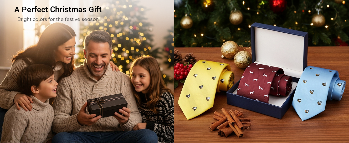 HISDERN Комплект краватки та кишенькового хустинки з принтом тварин, морське синє - лисиця, для весілля та бізнесу