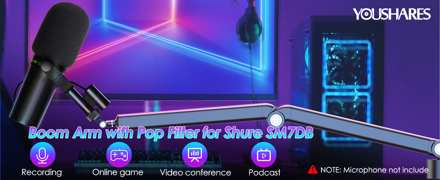 Кріплення для мікрофона YOUSHARES з поп-фільтром - настільний кронштейн для Shure SM7dB та інших мікрофонів