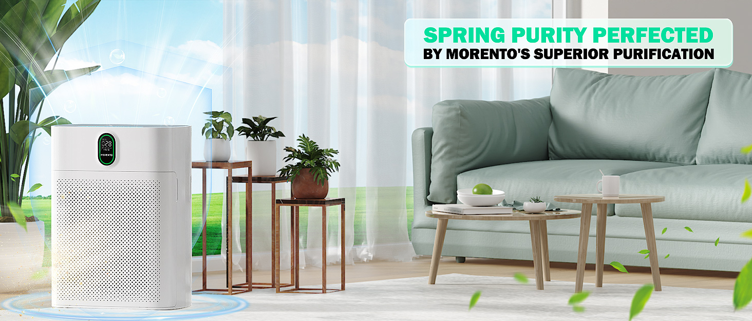Повітряочисник MORENTO для алергіків з HEPA-фільтром, видаляє пил, пилок та шерсть тварин. CADR 300 м³/год, для кімнат до 100 м², LED-дисплей, 24 дБ, 2 фільтри в комплекті. Модель HY4866