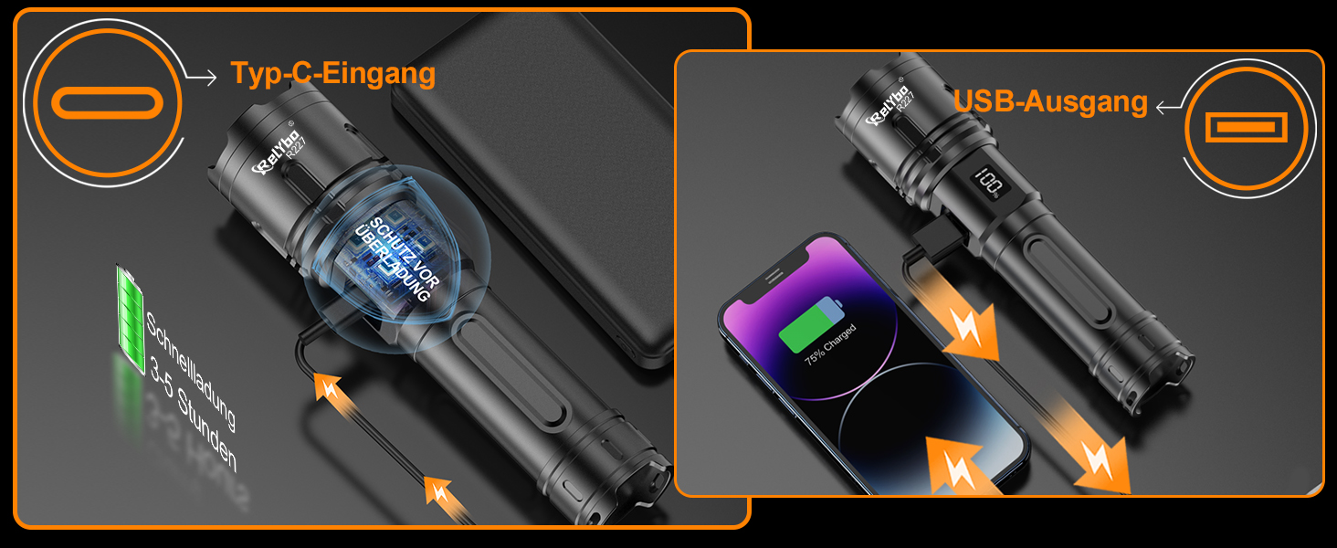 LED ліхтар на акумуляторі XHM90.2 - 500000 люмен, тактичний ліхтар, 2 режими, регулювання яскравості, чорний