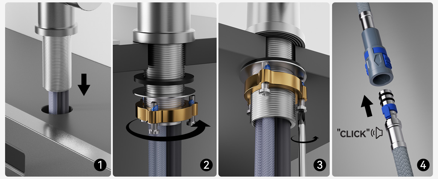 Кухонний змішувач CECIPA висувний з душем, чорний, нержавіюча сталь, 360° поворот, 2 режими струменя, для кухні