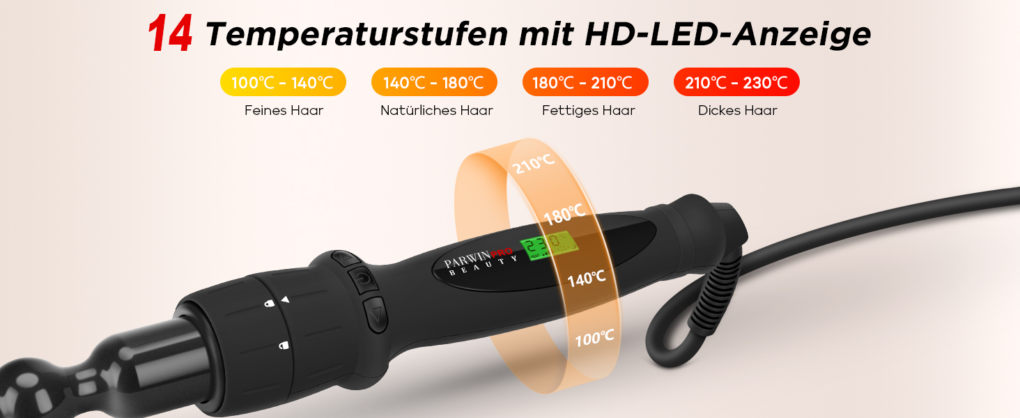 Професійний локон для волосся Parwin Pro Beauty Lockenstab 7-в-1, керамічний, LCD-дисплей, 100-230°C