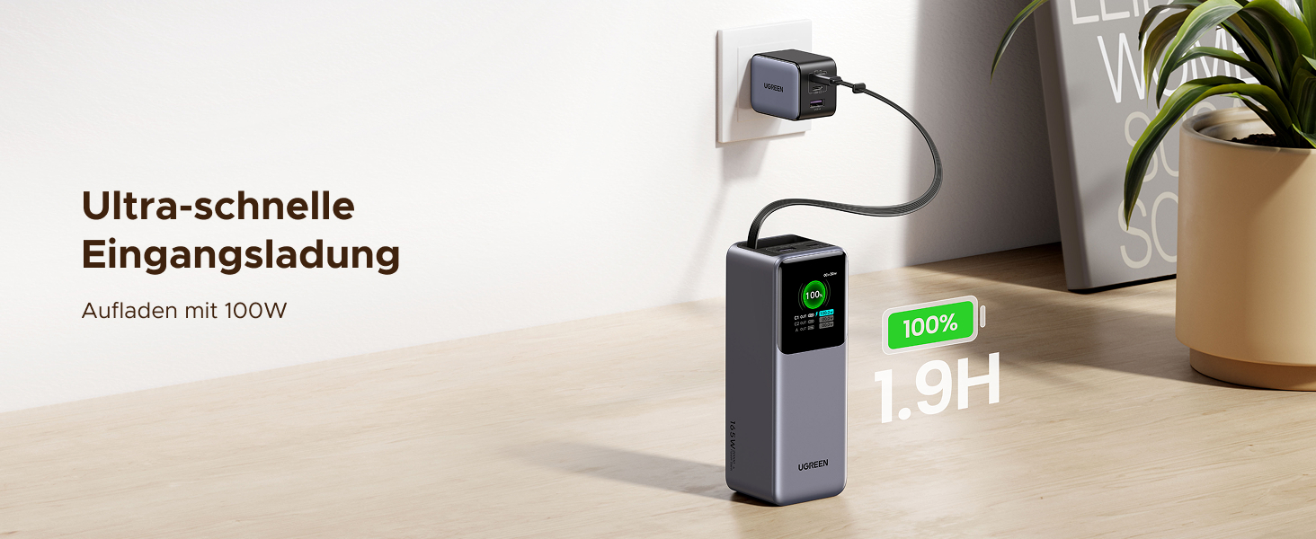Power Bank UGREEN Nexode 20000mAh, 165W, Кабель 65см, Сумісний з iPhone, Galaxy, MacBook, Dell