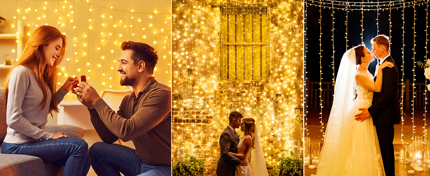 Ланцюжок LED-ліхтарів Joycome 3м x 3м, 300 LED, 8 режимів, вологостійкий, для декору вікна, балкона, кімнати, вечірки, намету, весілля, Різдва (тепле біле світло)