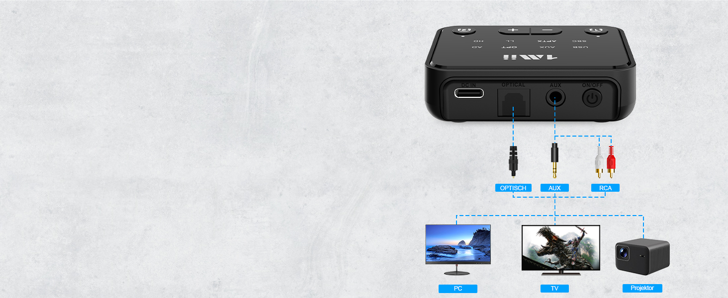 Bluetooth 5.3 трансмітер 1Mii для телевізора з підтримкою aptX Low Latency та Dual Link, B06T6-US