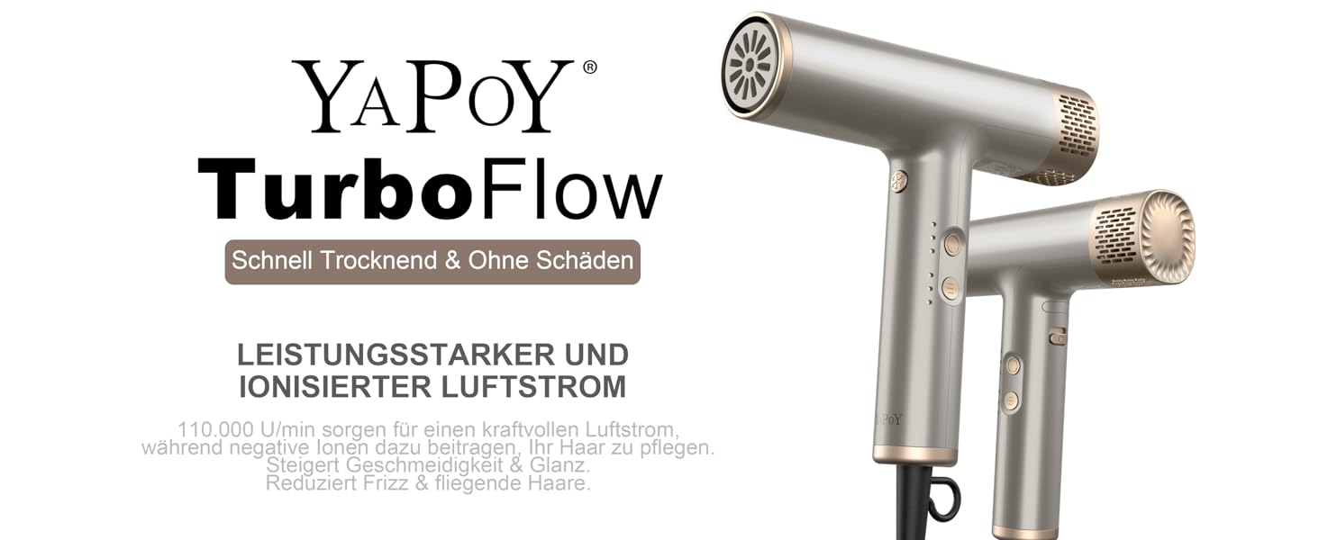 Професійний фен YAPOY з дифузором: швидке сушіння, 200 млн іонів, 110 000 об/хв, захист від пошкодження теплом, інтелектуальний термоконтроль, сріблястий
