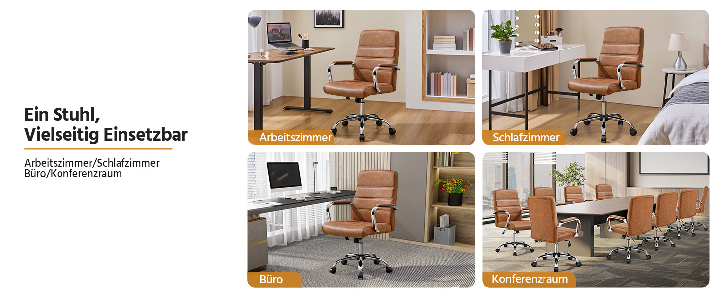 Офісне крісло Yaheetech ергономічне, з підлокітниками та роликами, для офісу та дому, витримує до 130 кг, колір - іржаво-коричневий